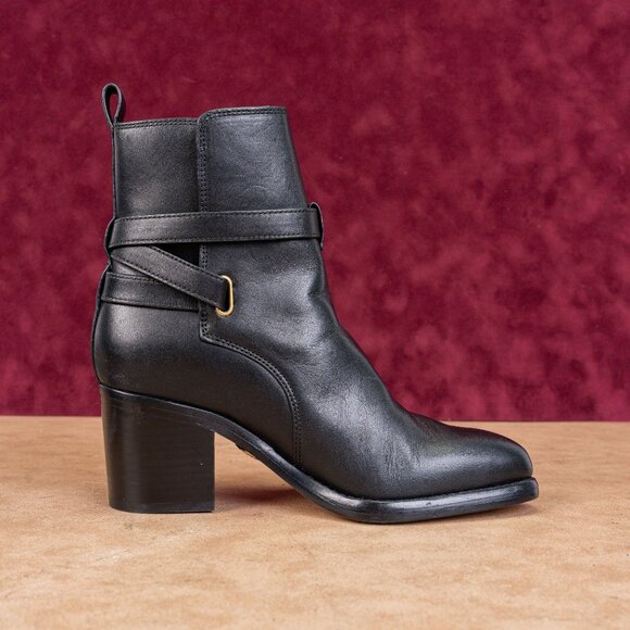 Veronica Beard Women Sohelia Black Leather Buckle Chucky Block Heel Boots size 5 - Picture 8 of 8